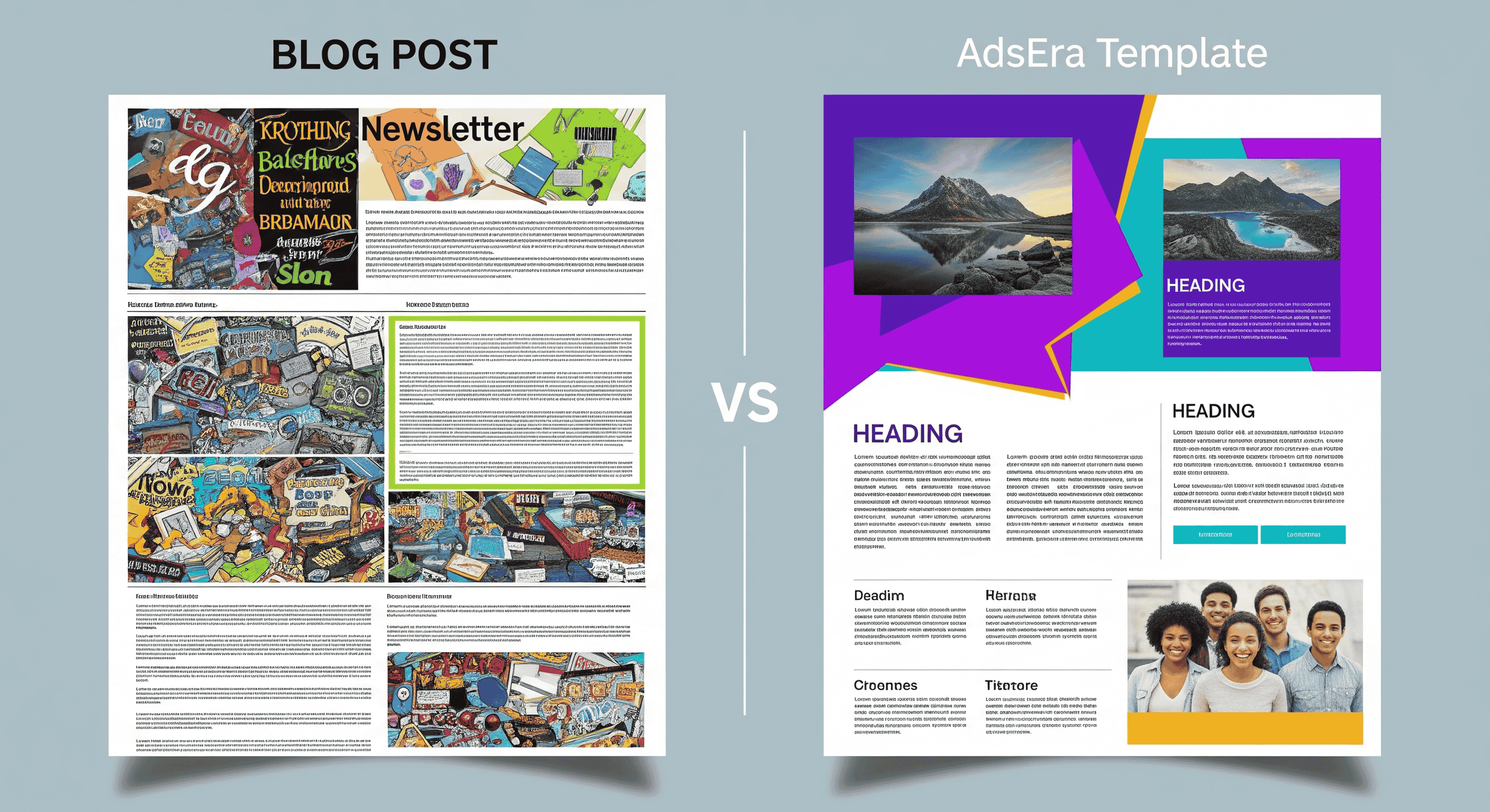 Side-by-side comparison of messy vs clean email design using AdsEra newsletter template.