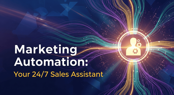 Cover image showing person-gears icon for marketing automation, with lines symbolizing workflows and growth.