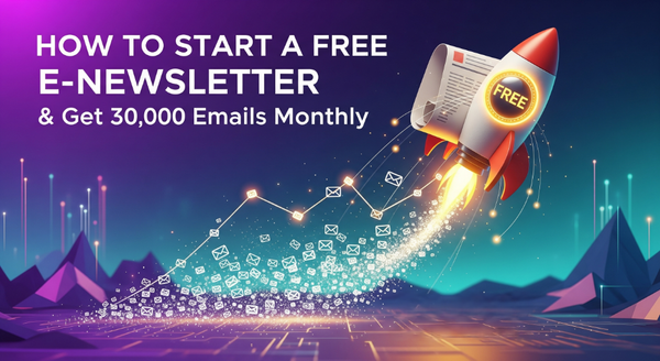 Rocket-shaped newsletter launching, symbolizing growth to 30,000 emails per month.